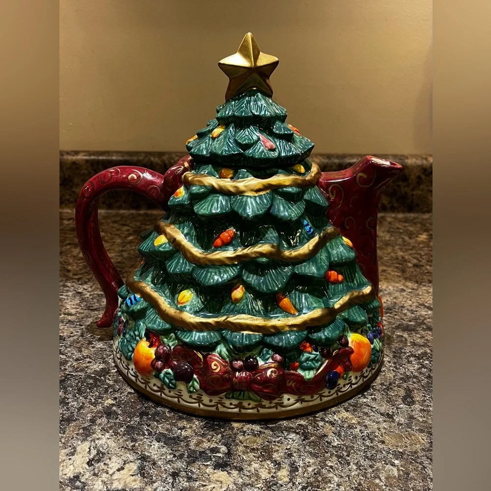 Bella Casa by Ganz Christmas Tree Tea Set Vintage Holidays Colorful Decoration - Picture 9 of 15